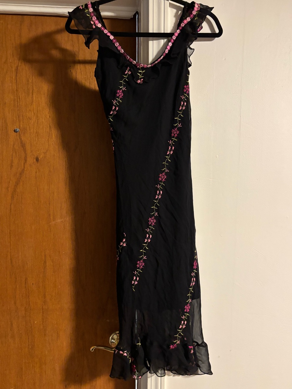 Rare Vintage 1990s Betsey Johnson Black Dress with Flowers (size 6)